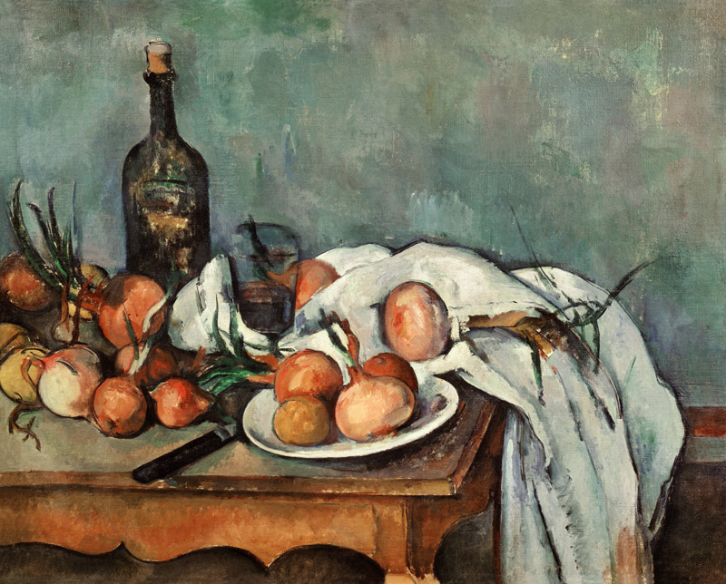 Quiet life with onions a Paul Cézanne