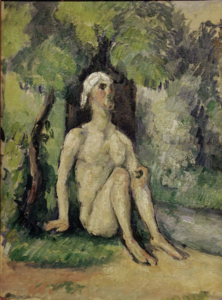 Bather sitting at waters edge a Paul Cézanne