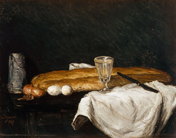 Still life w.bread and eggs a Paul Cézanne