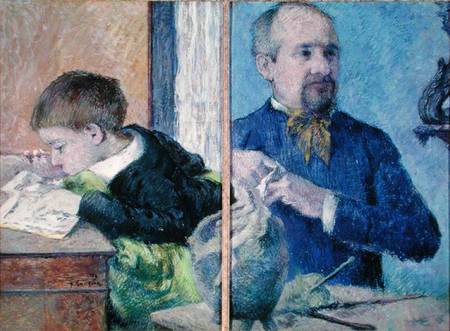 Portrait of Jean Paul Aube (1837-1916) and his son a Paul Gauguin