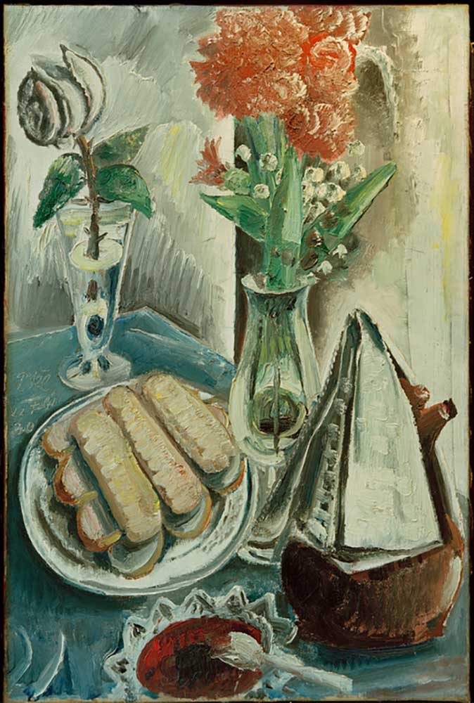 Still life with coffee pot, flowers and pastries a Paul Kleinschmidt