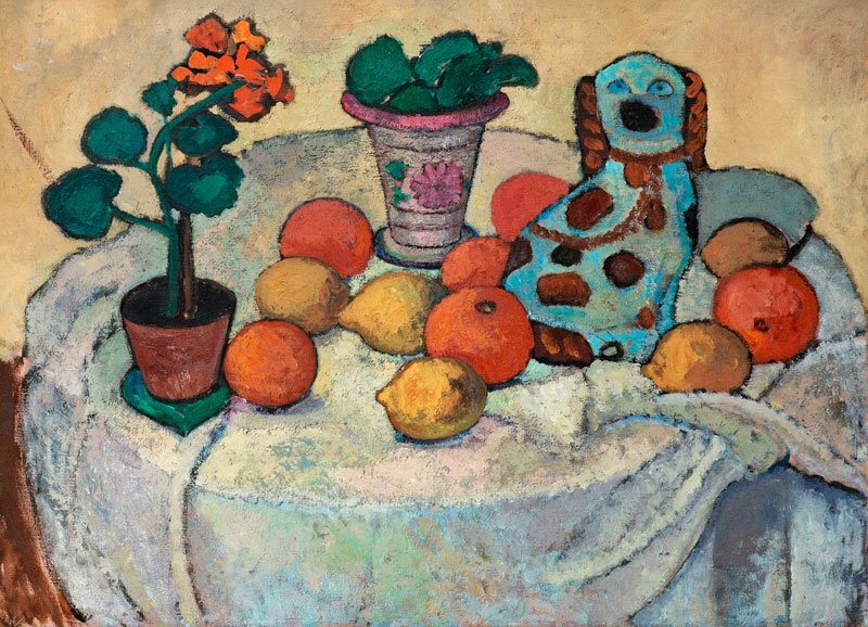 Quiet life with oranges and stoneware dog. a Paula Modersohn-Becker