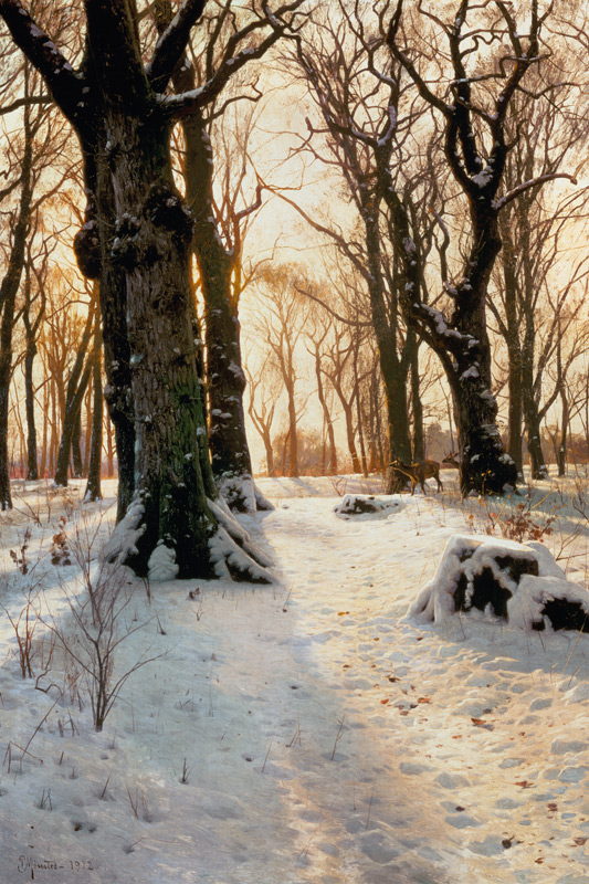 Winter woods with deer. a Peder Moensted