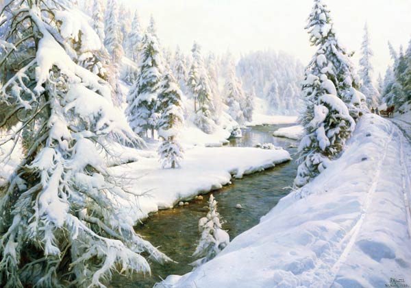 Winter landscape with St. Moritz. a Peder Moensted