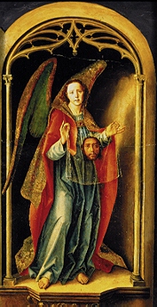 Angel with the handkerchief Christi. Thomas altar in the cloister S.Thomas in Avila/Spain a Pedro Berruguete