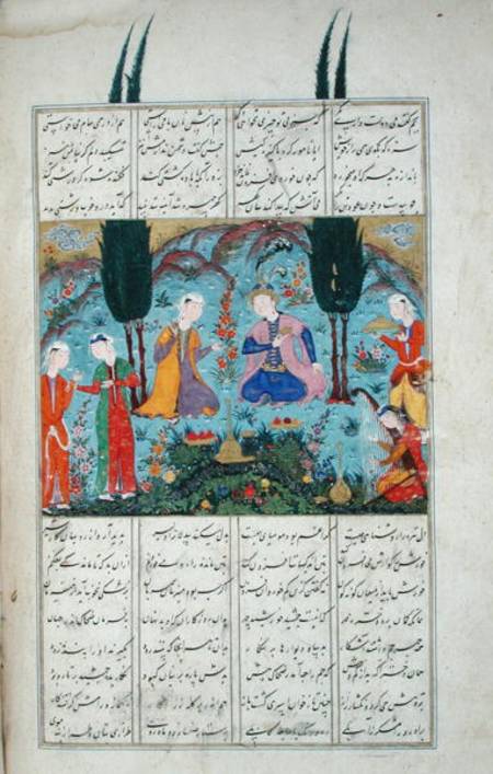 Ms D-184 fol.381a Court Scene in a Garden, illustration from the 'Shahnama' (Book of Kings) a Persian School