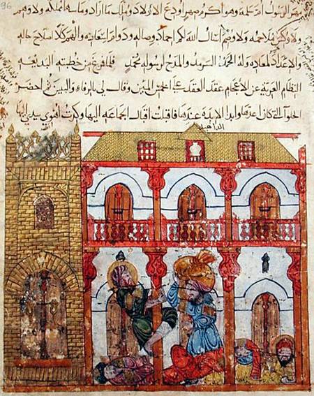 Ms c-23 f.99a Thief Taking his Loot, from 'The Maqamat' (The Meetings) by Al-Hariri (1054-1121) a Persian School