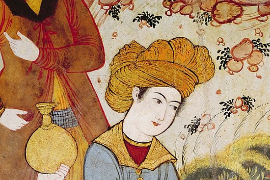 Shah Abbas I (1588-1629) and a Courtier offering fruit and drink (detail of 155563 depicting the hea a Persian School