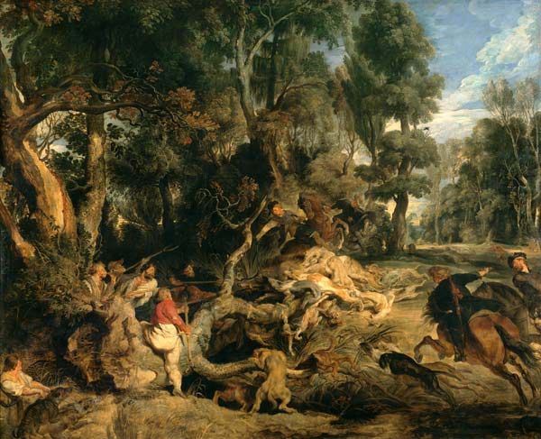 La caccia al cinghiale - quadro di Peter Paul Rubens riproduzione stampata  o copia dipinta a mano e ad olio su tela