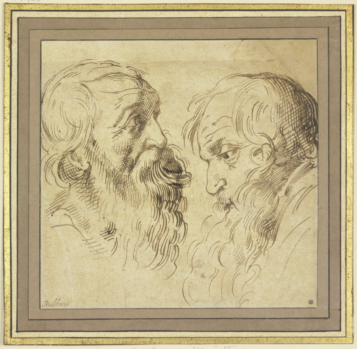 Studienblatt: Zwei bärtige Köpfe im Profil nach rechts und links a Peter Paul Rubens