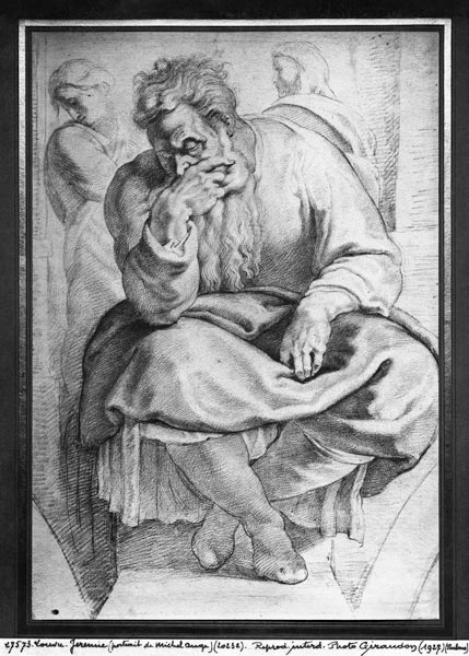 The Prophet Jeremiah, after Michangelo Buonarroti (pierre noire & red chalk on paper) a Peter Paul Rubens