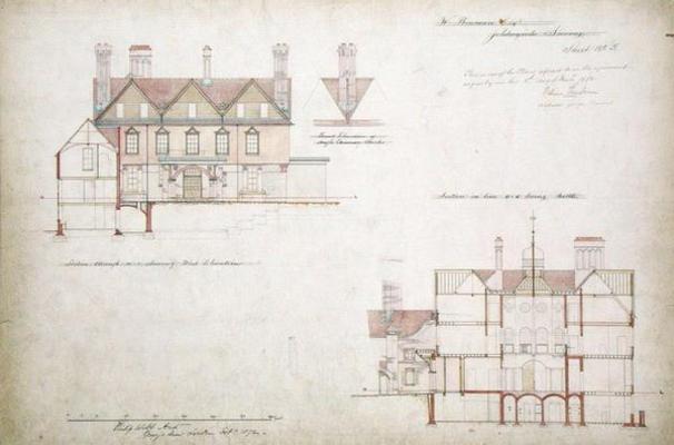 Design for the Red House, Bexley Heath (pen and ink and w/c on paper) a Philip Webb