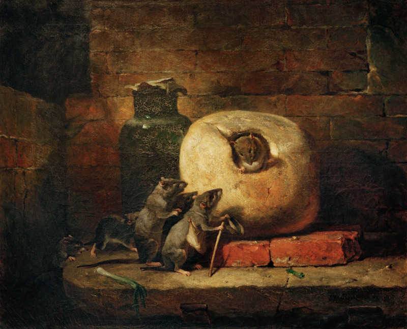 Die Ratte, die sich von der Welt zurückz - Philippe Rousseau come stampa  d\'arte o dipinto.