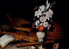 Quiet life with flowers and musical instrument a Pier Francesco Cittadini