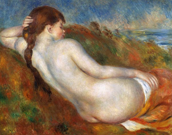 Naked girl, resting in the marram grass. a Pierre-Auguste Renoir