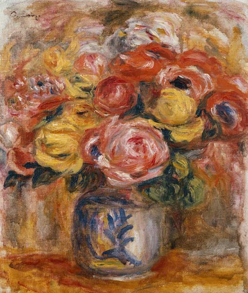 Blumenstrauß in einer blau-weißen Vase a Pierre-Auguste Renoir