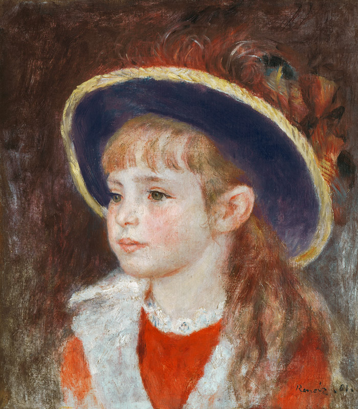 Portrait of a Young Girl in a Blue Hat a Pierre-Auguste Renoir
