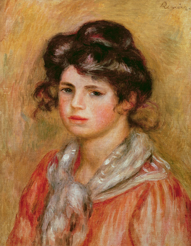 Young Girl With A White Handkerchief a Pierre-Auguste Renoir