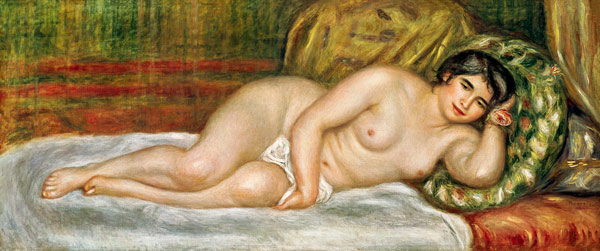 Donna nuda stesa sul letto - quadro di Pierre-Auguste Renoir come stampa  d\'arte o dipinto.