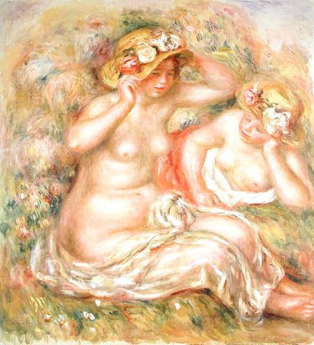 Two Nudes Wearing Hats a Pierre-Auguste Renoir