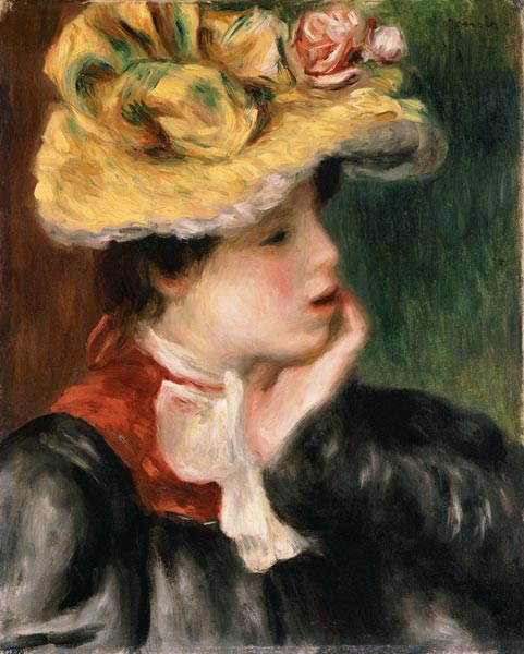 Tete De Jeune Fille Chapeau Jaune a Pierre-Auguste Renoir