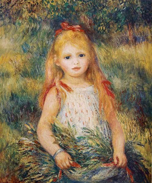 La ragazza porta i fiori - olio su tela di Pierre-Auguste Renoir come  stampa d\'arte o dipinto.