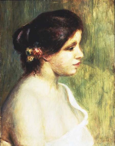 Young Woman with Flowers at her Ear a Pierre-Auguste Renoir