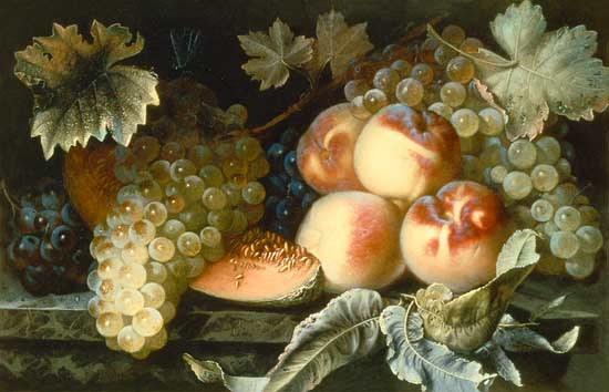 Still Life with Peaches, Melon and Grapes a Pierre Dupuis