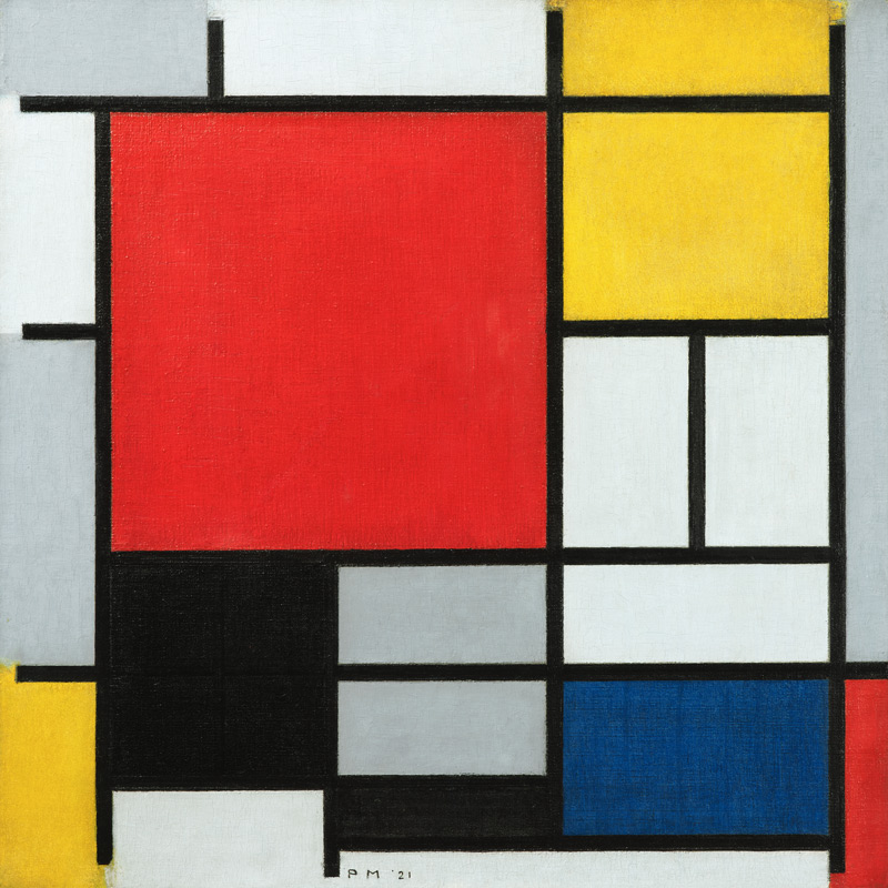 Composizione con rosso, giallo, blu e nero a Piet Mondrian