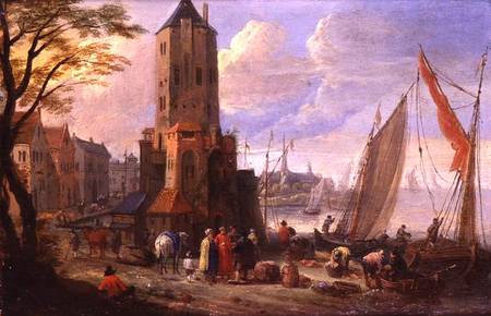 Figures and Boats in a Dutch Port a Pieter Bouts