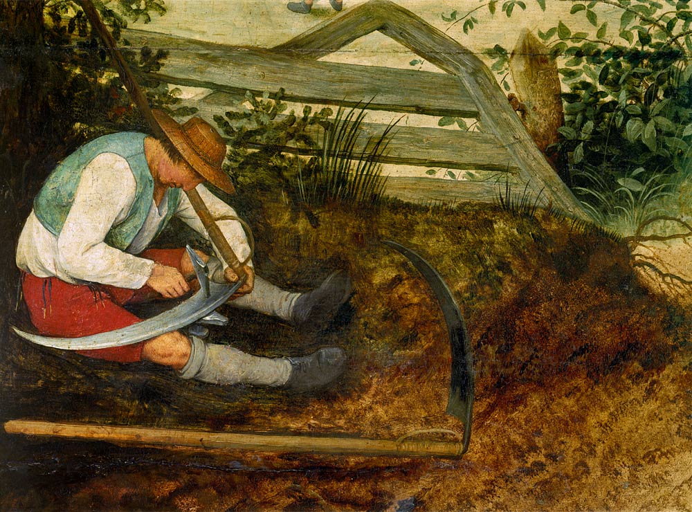 Bauer beim Dengeln seiner Sense a Pieter Brueghel il Vecchio