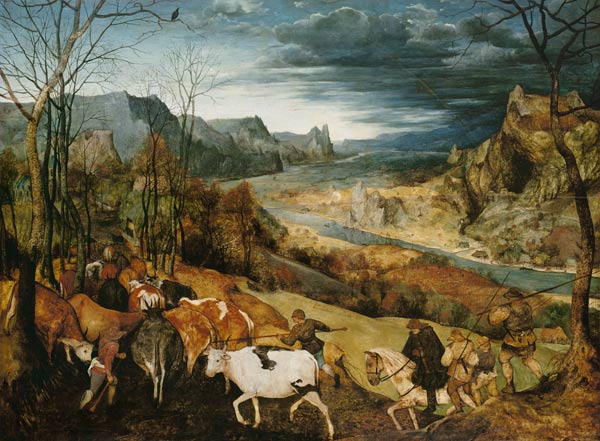 The homecoming of the herd (end: The seasons) a Pieter Brueghel il Vecchio
