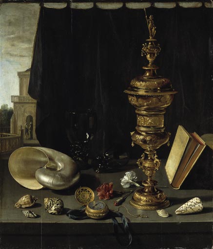 Stilleben mit hohem goldenen Pokal a Pieter Claesz