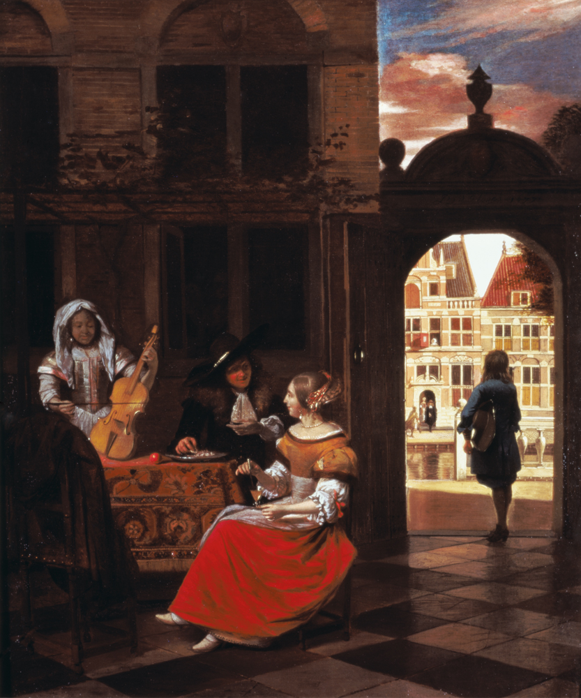 A Musical Party in a Courtyard a Pieter de Hooch