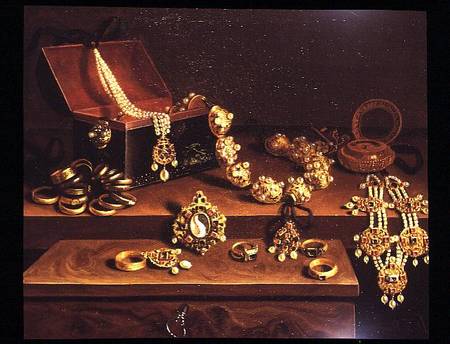 Casket of jewels on a table principally - Pieter Gerritsz. van Roestrate