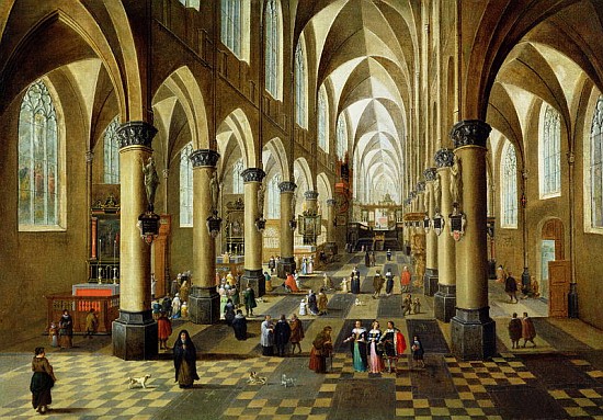 Figures gathered in a Church Interior, 17th century a Pieter the Younger Neeffs