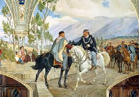 L'incontro tra Giuseppe Garibaldi (1807-82) e il Re Vittorio Emanuele II (1820-78)
