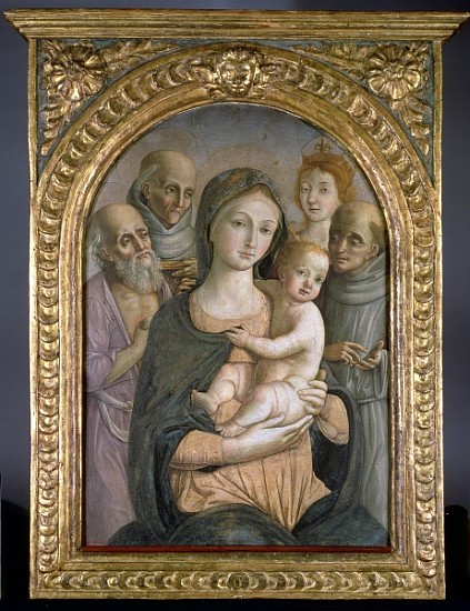 The Virgin and Child with SS. Jerome, Bernardino of Siena, Catherine of Alexandria and Francis, 15th a Pietro di Francesco degli Orioli