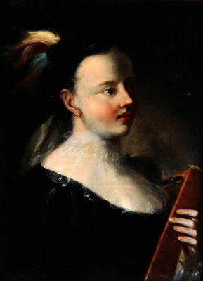 Lady with Kitara (oil on canvas) a Polish School, (18th century)