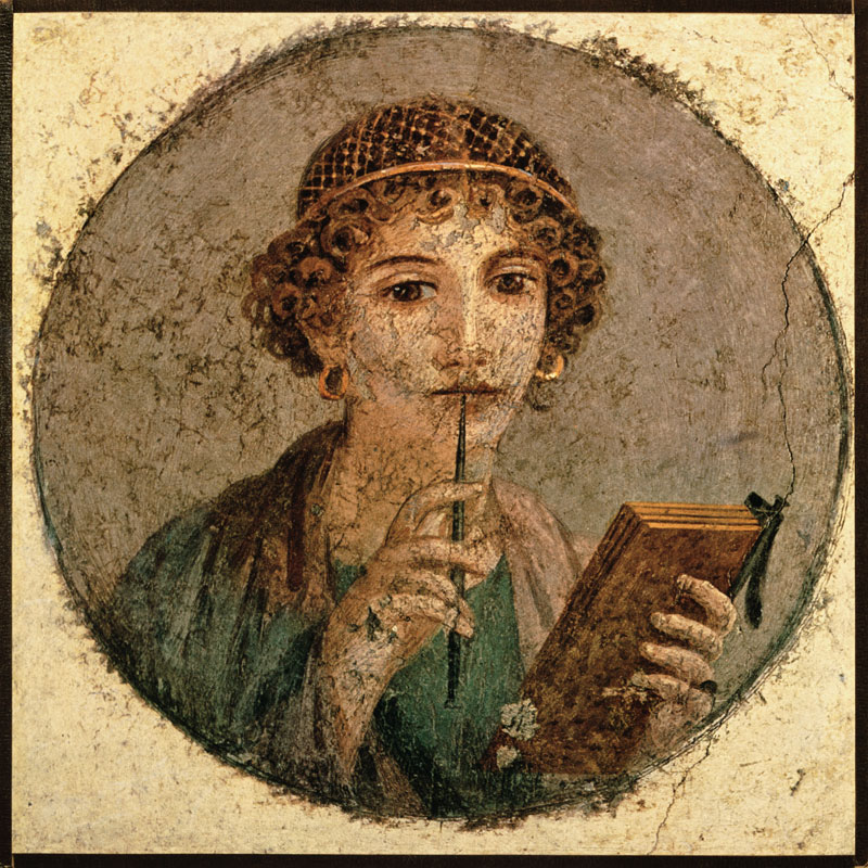 Portrait of a young woman with slate pencil and Schreibtäfelchen a Pompeji, Wandmalerei