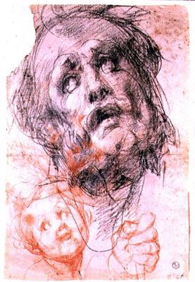 Study of the head of St. Joseph, the head of a child and a fist for the 'Holy Family with Saints' (P a Pontormo,Jacopo Carucci da