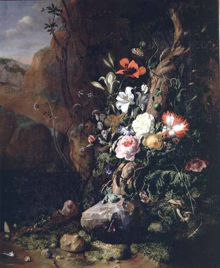 Treetrunk, flowers and butterflies a Rachel Ruysch
