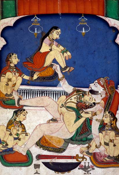 'Bull among the Cows' from 'the Kama Sutra'; a Prince enjoying five women, Kotah, Rajasthan a Rajput School
