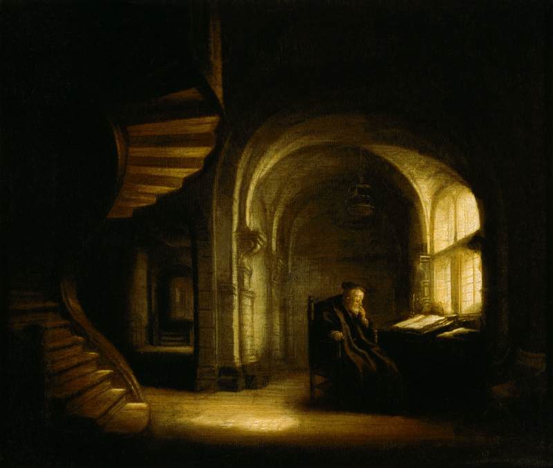 Filosofo con un libro aperto a Rembrandt van Rijn