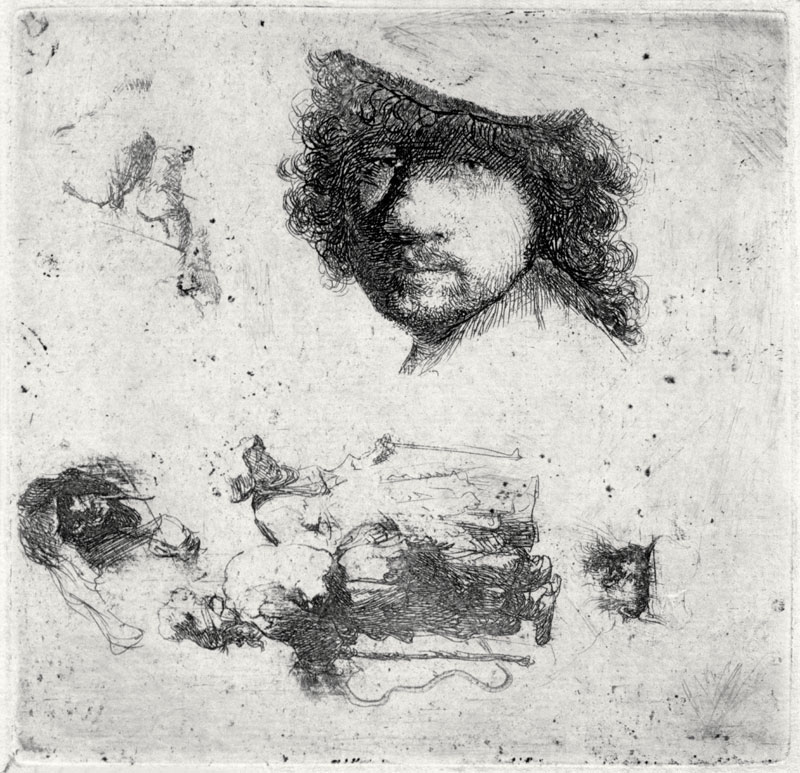 Rembrandt, Selbstbildnis 1632 / Radierg. a Rembrandt van Rijn