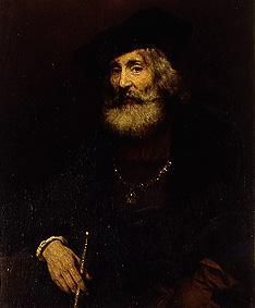 Portrait of an old man with stick and hat. a Rembrandt van Rijn