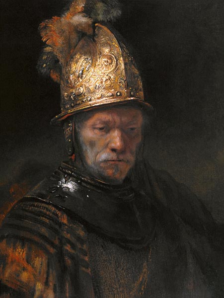 The man with the gold helmet - Rembrandt, Hamerszoon van Rij come stampa d\'arte  o dipinto.