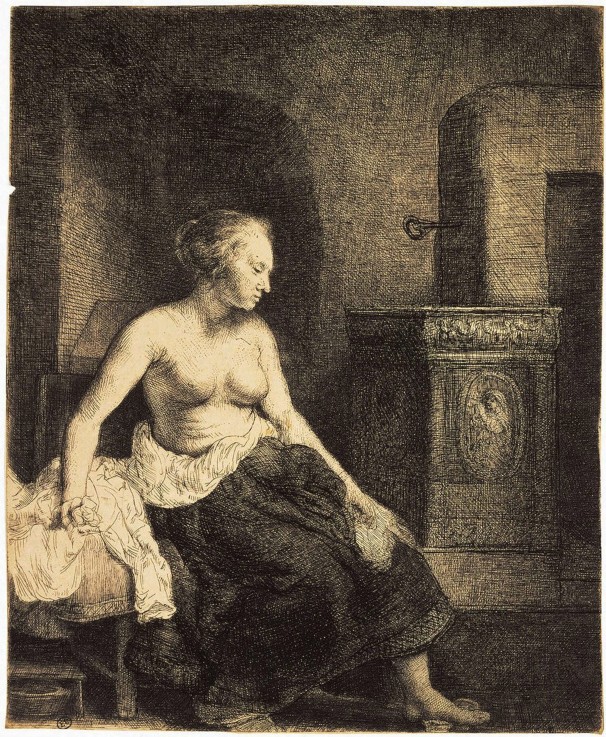 Half-Naked Woman by a Stove a Rembrandt van Rijn