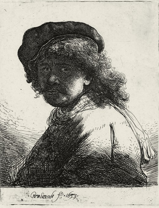 Self-Portrait in a Cap and Scarf with the Face Dark a Rembrandt van Rijn