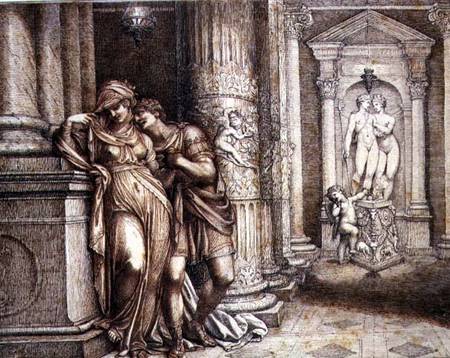 Hero and Leander in the Temple (brush, bistre and pencil on a Richard Cosway